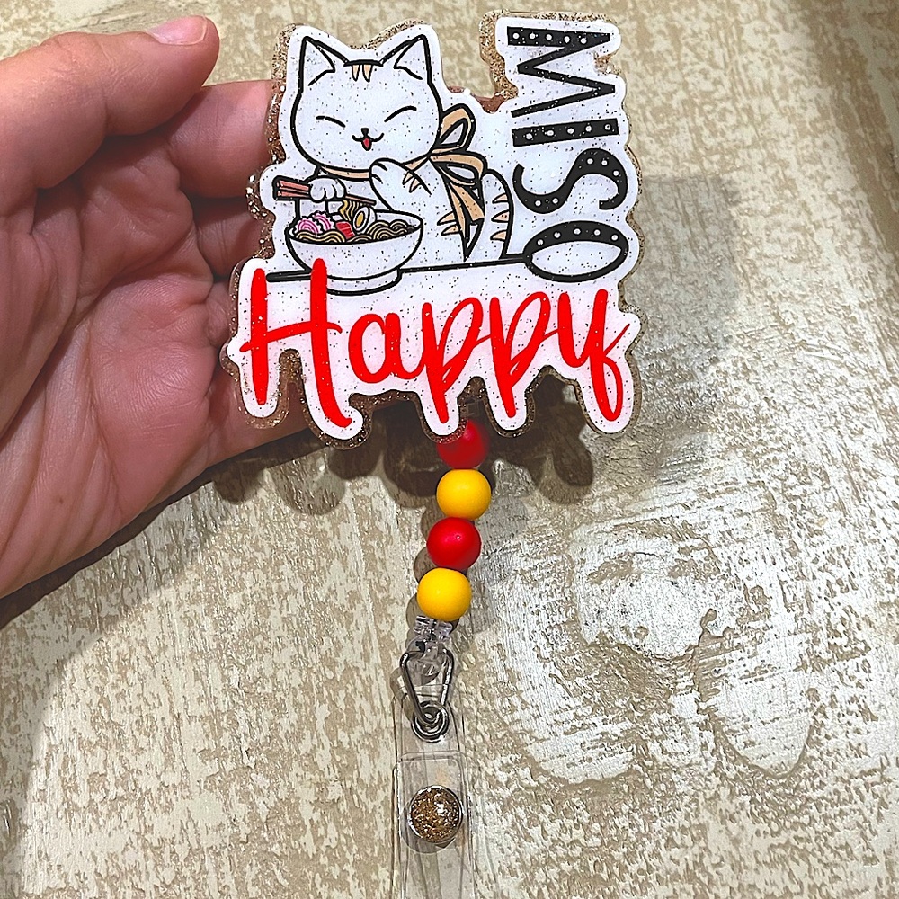 Miso Happy Ramen Cat Badge reel